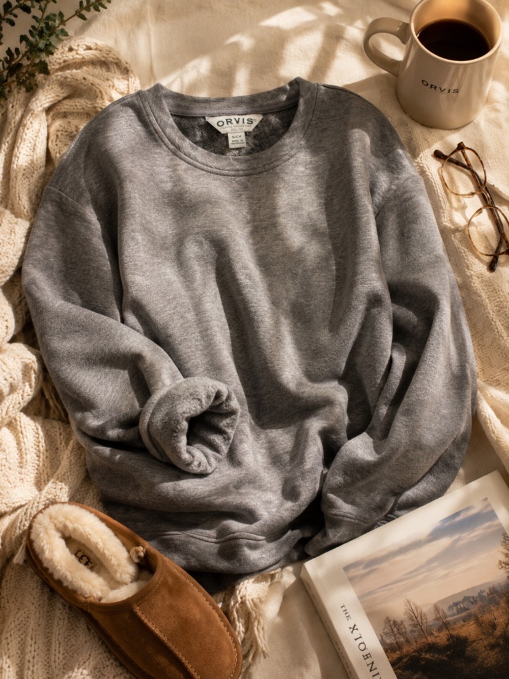 Orvis Gray Fleece Lined Sweatshirt | Classic Cozy Pullover | Women’s Small